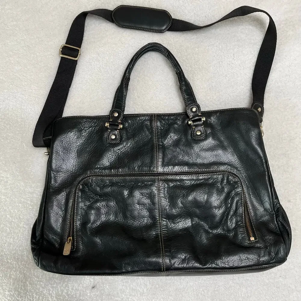Liz Claiborne Leather Briefcase Tote Large Sz 12”X17”‎ Dark Brown
